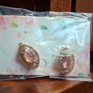 Elegant Gold Plated and Pink Quartz Stud Earrings